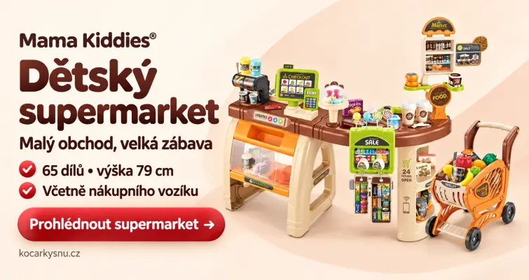 Mama Kiddies® dětský supermarket se 65 díly, výška 79 cm, s nákupním vozíkem a bohatým příslušenstvím – hnědý 