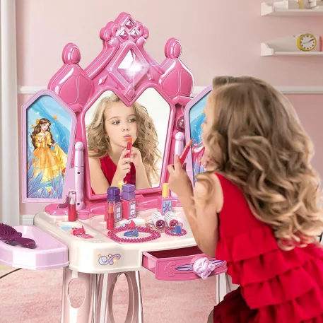 32dílný hudební kosmetický stolek pro princezny se zrcadlem a příslušenstvím