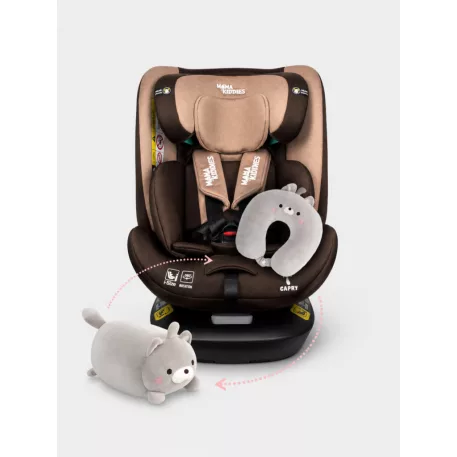 ISOFIX Mama Kiddies® iSize Capry bezpečnostní autosedačka otočná o 360° (40–150 cm) v béžové/hnědé barvě + Dárek