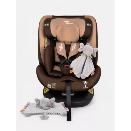 ISOFIX Mama Kiddies® iSize Capry bezpečnostní autosedačka otočná o 360° (40–150 cm) v béžové/hnědé barvě + Dárek