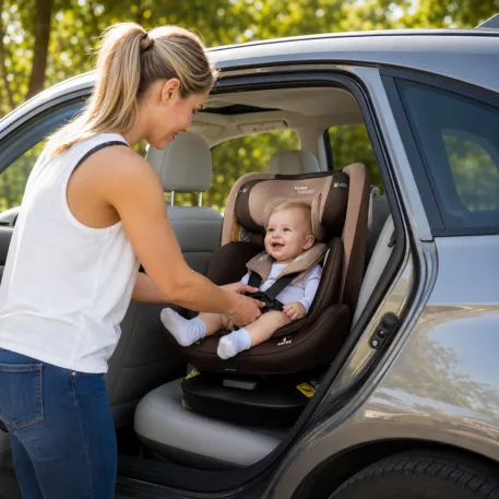 ISOFIX Mama Kiddies® iSize Capry bezpečnostní autosedačka otočná o 360° (40–150 cm) v béžové/hnědé barvě + Dárek