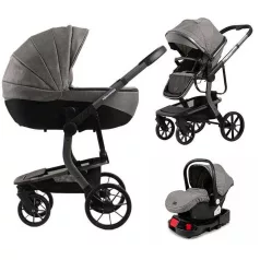 Multifunkční kočárek Mama Kiddies Icon 4v1 v šedé barvě s ISOFIX základnou.
