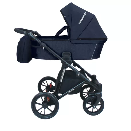 Kočárek Mama Kiddies Gino v modré barvě s přebalovací taškou.