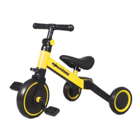 Mama Kiddies® Ethan MultiTrike 2v1 – dětská tříkolka a odrážedlo v jednom- žlutá