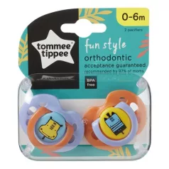   Tommee Tippee Fun – sada 2 dudlíků bez BPA 0–6 měsíců pro chlapce