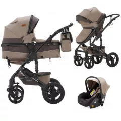  Multifunkční kočárek Mama Kiddies® Evening Star Black Edition 3 v 1 s příslušenstvím v béžovo-hnědé barvě + dárek