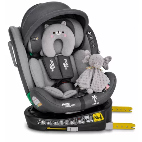 ISOFIX 360° otočná autosedačka Mama Kiddies® iSize Capry (40–150 cm) v šedé barvě + dárek