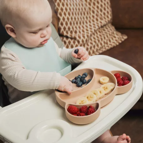 Canpol Babies MEDVÍDEK silikonový dělený talíř s přísavkou 500 ml, 6m+ – krémový