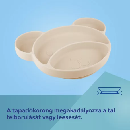 Canpol Babies MEDVÍDEK silikonový dělený talíř s přísavkou 500 ml, 6m+ – krémový