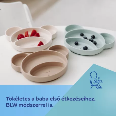Canpol Babies MEDVÍDEK silikonový dělený talíř s přísavkou 500 ml, 6m+ – krémový