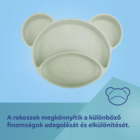 Canpol Babies MEDVÍDEK silikonový dělený talíř s přísavkou 500 ml, 6m+ – zelený