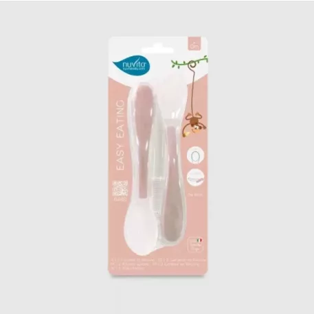 Nuvita Easy Eating 8480 silikonové lžičky, 2 ks – English Rose