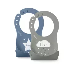   Nuvita Squashy 4370 sada 2 silikonových bryndáků – Powder Blue / Sage Green