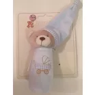 Pískací plyšový medvídek s čepičkou do ručičky 13 cm – modrý