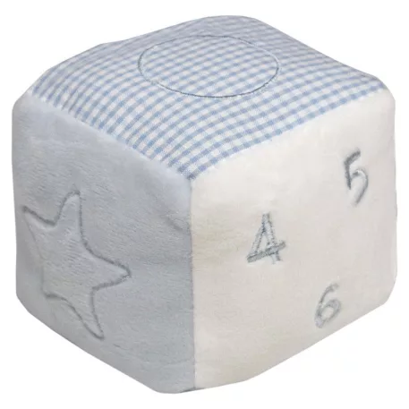 Baby Bruin plyšová chrastící kostka 8 × 8 × 8 cm - modrá