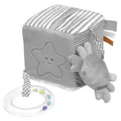   Plyšová kostka Baby Bruin s 3D mořskými zvířátky 10 × 10 × 10 cm – šedá