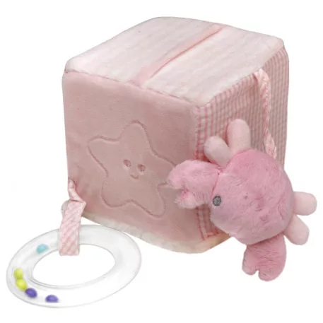 Baby Bruin plyšová kostka se mořskými  zvířátkami 3D 10x10x10 cm - růžová