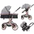 Kočárek Mama Kiddies® Sun Grey ELITE 3 v 1 s příslušenstvím ve světle šedé barvě