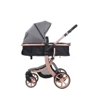 Kočárek Mama Kiddies Sun Grey ELITE ve světle šedé barvě s korbičkou.
