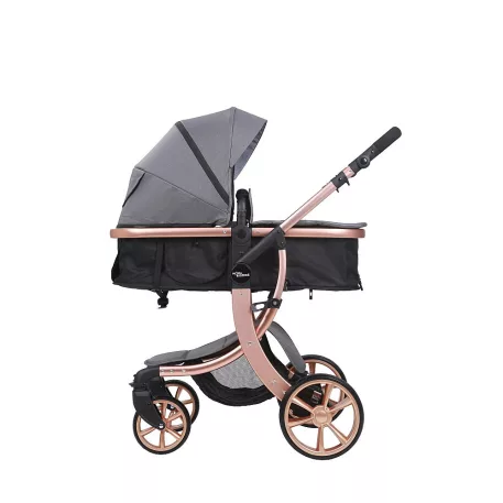 Kočárek Mama Kiddies Sun Grey ELITE ve světle šedé barvě s korbičkou.