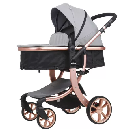 Kočárek Mama Kiddies Sun Grey ELITE ve světle šedé barvě s nánožníkem.