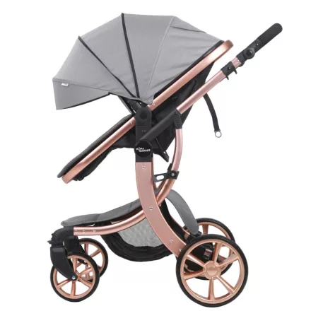 Sportovní kočárek Mama Kiddies Sun Grey ELITE ve světle šedé barvě s nastavitelnou stříškou.