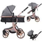 Kočárek Mama Kiddies® Sun Grey ELITE 3 v 1 s příslušenstvím v šedé barvě