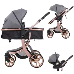   Kočárek Mama Kiddies® Sun Grey ELITE 3 v 1 s příslušenstvím v šedé barvě