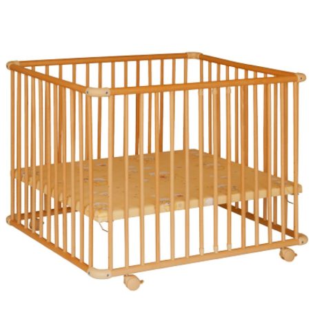 Detská drevená ohrádka Mama Kiddies König 82x98cm výškovo nastaviteľné dno, na kolieskach