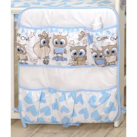 Mama Kiddies® Baby Bear závěsný kapsář  v modro-bílém provedení s motivem soviček