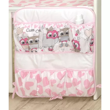 Mama Kiddies® Baby Bear závěsný kapsář v bílo-růžový provedení s motivem soviček
