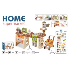   Mama Kiddies 65-dielny extra supermarketový stôl s nákupným kočíkom a s množstvom doplnkov v hnedej farbe
