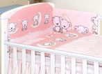   Mama Kiddies Baby Bear 5-dílná dětská ložní souprava s mantinelem 180°, růžová - vzor medvídci