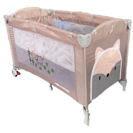  BOXING DAY - Mama Kiddies cestovní postýlka s výškově nastavitelným dnem v béžové barvě, se vzorem lišky 