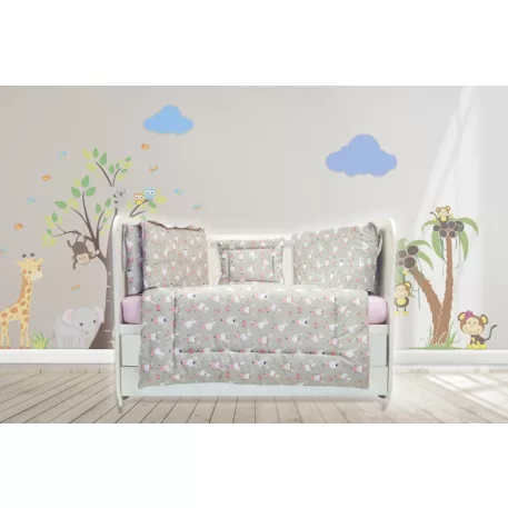 Mama Kiddies® Sofie Dreams 5dílné dětské povlečení s 360° mřížkou Dancing Bunny v šedé barvě