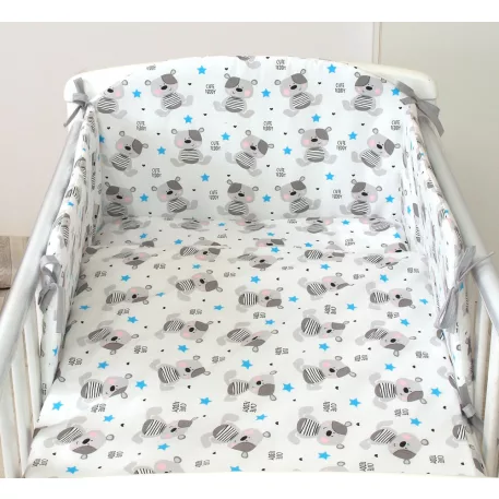 5-dílné dětské povlečení Mama Kiddies® Baby Bear se 180° prostěradlem v šedé barvě se vzorem medvídků