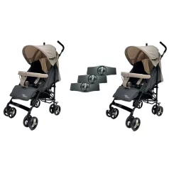   Mama Kiddies Vento sportovní dvojkočárek (pro dvojčata) v kombinaci béžovo-šedé barvy + dárek: pláštěnky