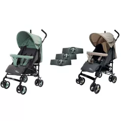   Mama Kiddies Vento sportovní dvojkočárek (pro dvojčata) v kombinaci zelené/béžové/šedé barvy + dárek: pláštěnky