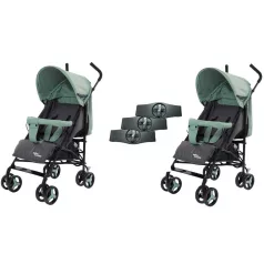   Mama Kiddies Vento sportovní dvojkočárek (pro dvojčata) v kombinaci zeleno-šedé barvy + dárek: pláštěnky