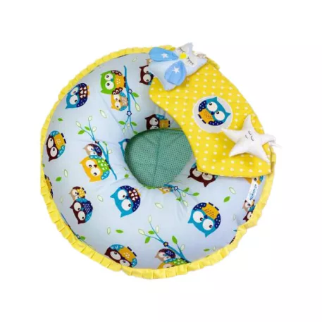 Mama Kiddies® MyKids multifunkční polštář 3 v 1 pro maminku a miminko – modro-žlutá sova