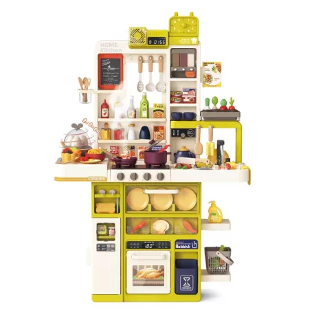 Mama Kiddies® Interaktivní „Spraying Kitchen“ dětská kuchyňka – 121dílná sada, výška 103 cm se světelnými a zvukovými efekty ve žlutozelené barvě