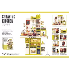   Mama Kiddies® Interaktivní „Spraying Kitchen“ dětská kuchyňka – 121dílná sada, výška 103 cm se světelnými a zvukovými efekty ve žlutozelené barvě