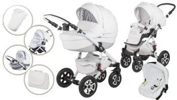 Detský kočík Mama Kiddies Carbon Exclusive White 3v1 Eco Leather s doplnkami + Darček