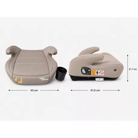 Mama Kiddies® HappyRide i-Size ISOFIX podsedák 125–150 cm – béžový, Giraffe + dárek: držák na nápoj