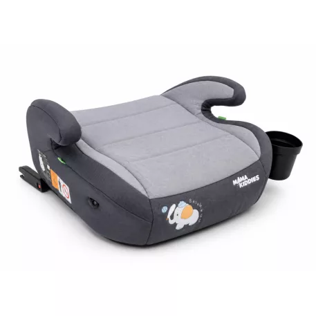 Mama Kiddies® HappyRide i-Size ISOFIX podsedák 125–150 cm – šedý, Baby Elephant + dárek: držák na nápoj