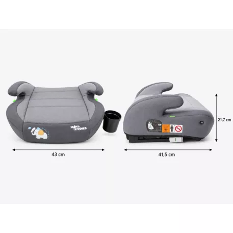 Mama Kiddies® HappyRide i-Size ISOFIX podsedák 125–150 cm – šedý, Baby Elephant + dárek: držák na nápoj