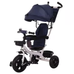   MK H-Trike Hero tříkolka s rodičovskou rukojetí a opěrkou na nohy – modro-bílá barva