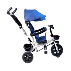   MK H-Trike Hero tříkolka s rodičovskou rukojetí a opěrkou na nohy – modro-bílá barva