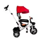 Dětská tříkolka MK H-Trike Harmony s otočným sedadlem o 360 stupňů, rodičovským madlem v červeno-bílé barvě + dárek