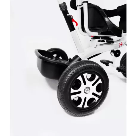 Dětská tříkolka MK H-Trike Harmony s otočným sedadlem o 360 stupňů, rodičovským madlem v červeno-bílé barvě + dárek